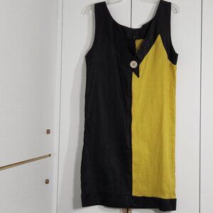 Isabella 100% Linen Dress Size M Black/Green